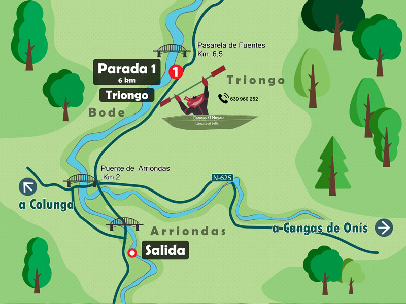 Plano del recorrido del Sella desde Arriondas hasta Triongo